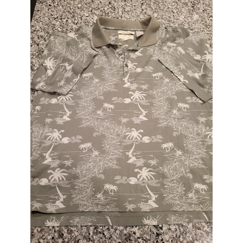 Siegfried Men's Tropical Palm‎ Tree Print Short Sleeve Polo Shirt Size L